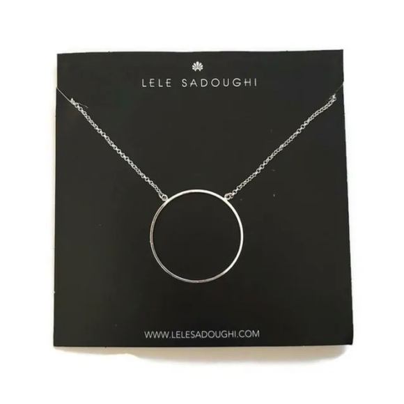 LeLe Sadoughi Silver Tone Metal Circle Pendant Dainty Delicate Necklace - Picture 2 of 5